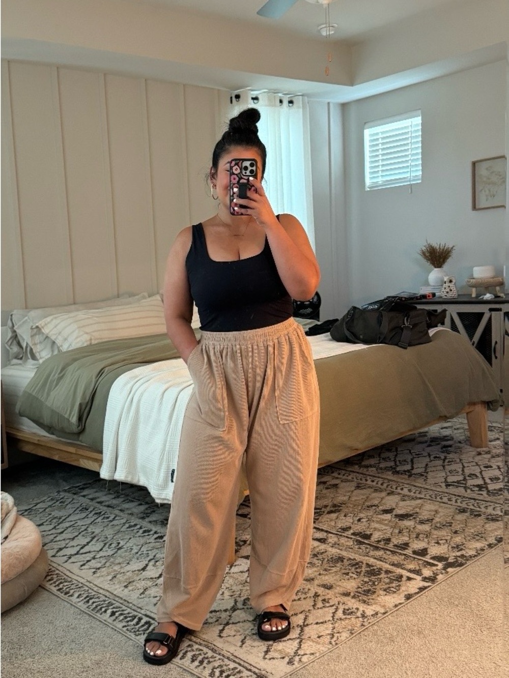 Womens Baggy Wide Leg Pants (XL) Khaki